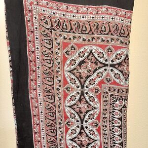 Handwoven Vintage Beadspread Tablecloth Boho Fabric 87‎ X 102 Red Mint Black